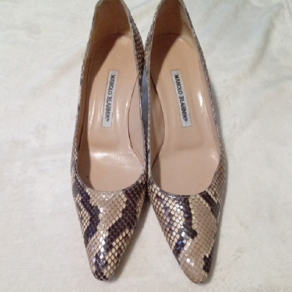 Manolo Blahnik Shoes - Manolo Blahnik Snakeskin Heels - Brown and Cream